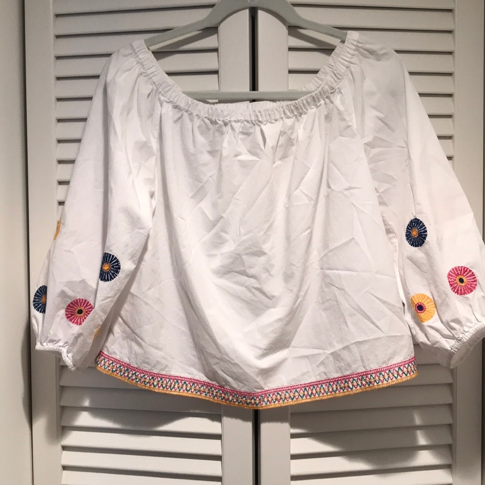 Madewell White Embroidered Off the Shoulder Top